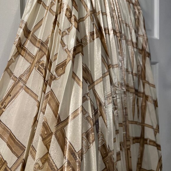 Ralph Lauren Women's Belt-Print Pleated Metallic Multi Cream Skirt, size 4 - Picture 3 of 9